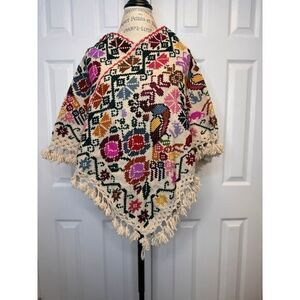 ladies mexican wool embroidered artisanal multicolor poncho